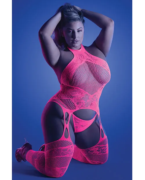 Glow Captivating Halter Bodystocking Gstring Neon Pink Fantasy Lingerie Vibrators