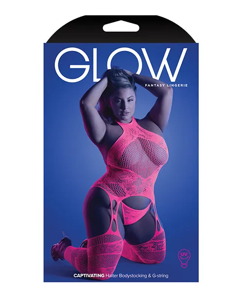 Glow Captivating Halter Bodystocking Gstring Neon Pink Fantasy Lingerie Vibrators