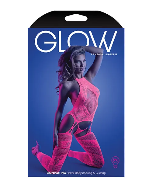 Glow Captivating Halter Bodystocking Gstring Neon Pink Fantasy Lingerie Vibrators