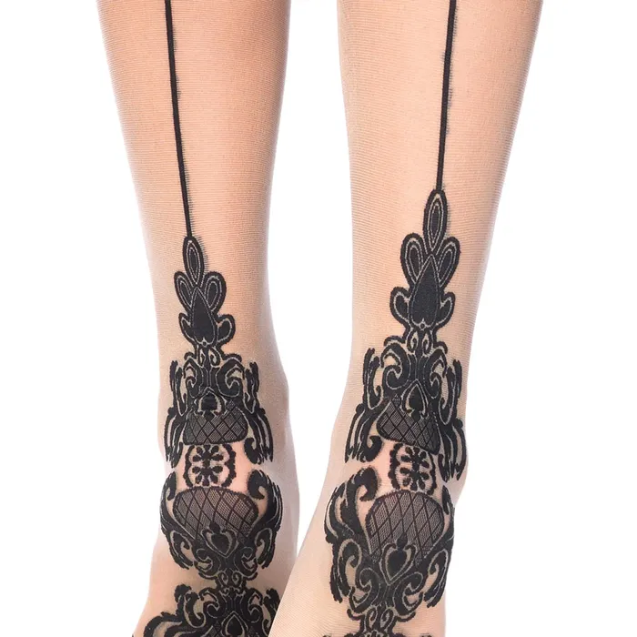 Leg Avenue Hosiery Leg Avenue Tana Sheer Baroque Cuban Heel Back Seam ThighHighs